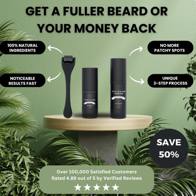 Feature-Benefit ad for a beard growth brand